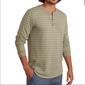 Marine Layer Green + White Striped Double Knit Henley Long Sleeve Top XL